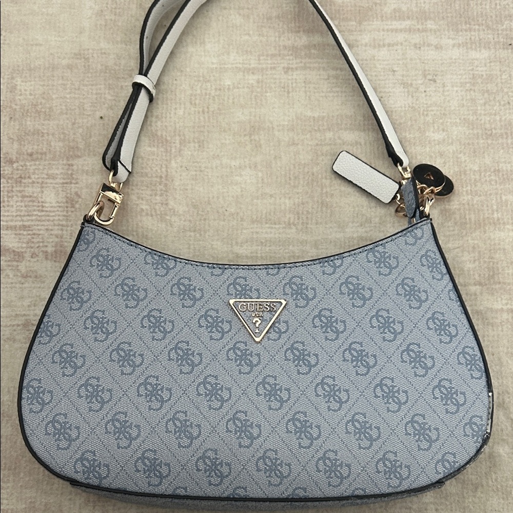 Guess Light Blue and White Shoulder Bag
